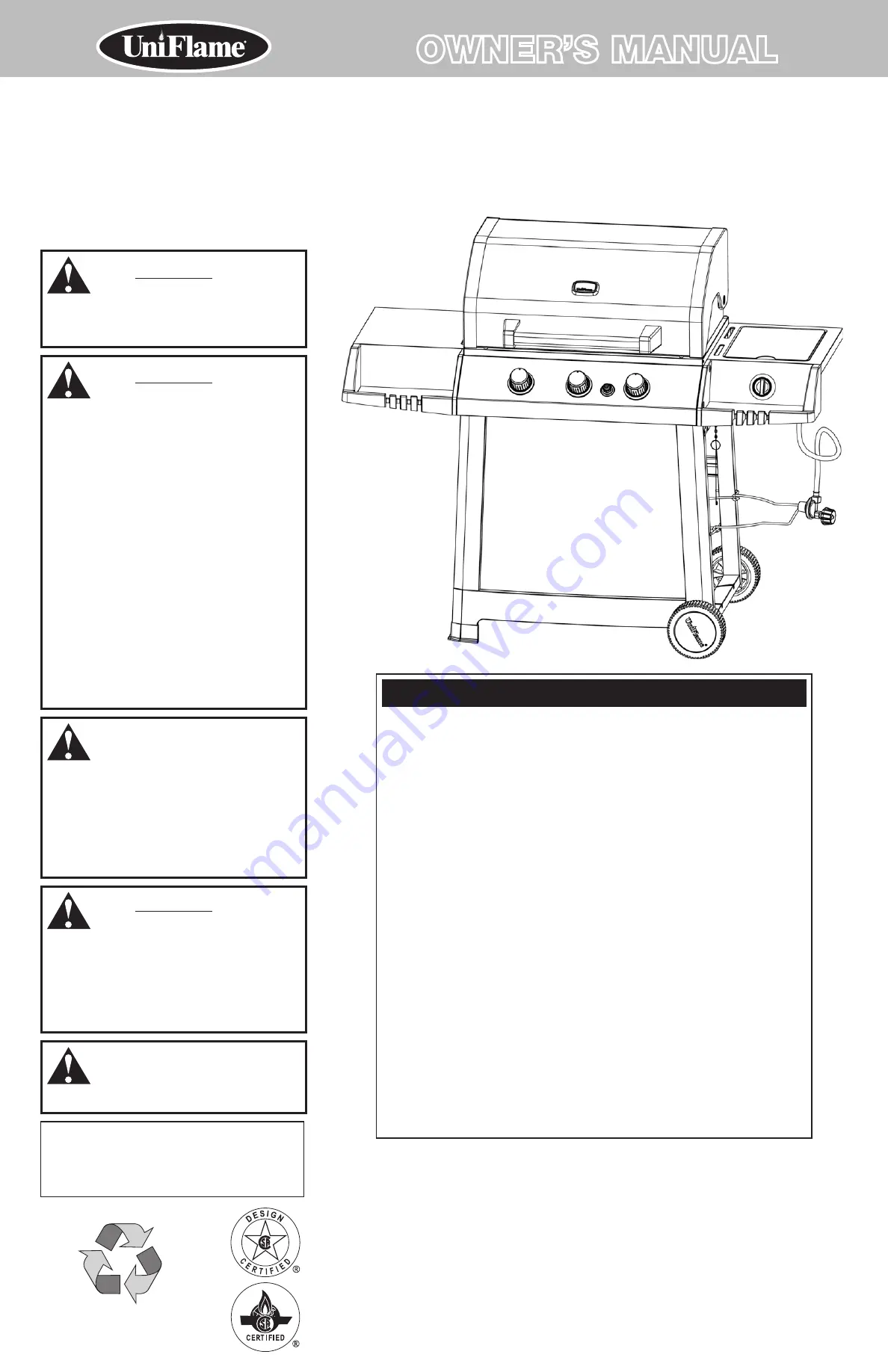 Uniflame GBC1030WRS-C Owner'S Manual Download Page 1