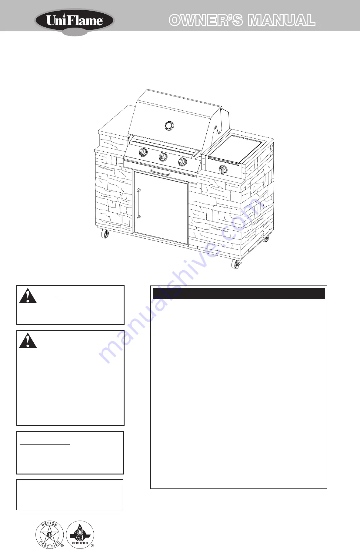 Uniflame GBC790W Owner'S Manual Download Page 1