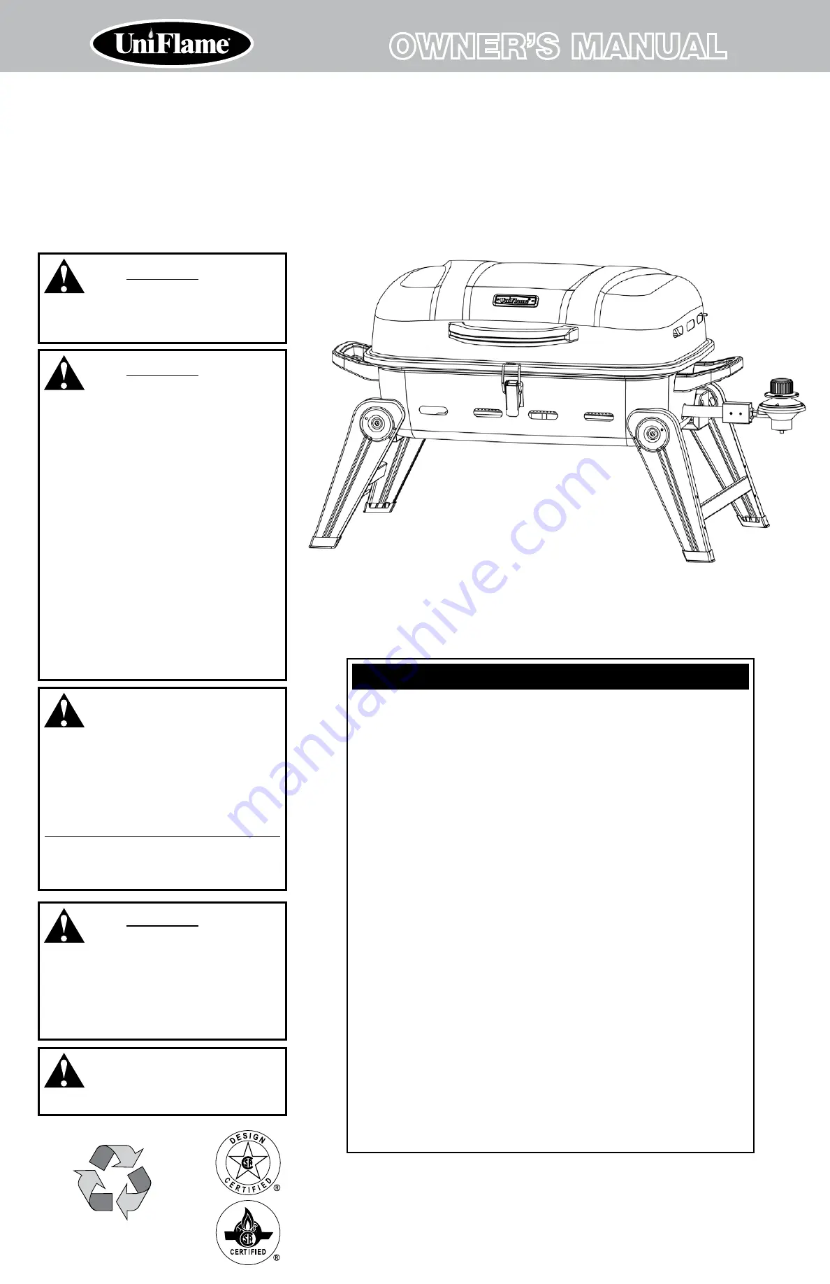 Uniflame GBT1111W-C Owner'S Manual Download Page 1