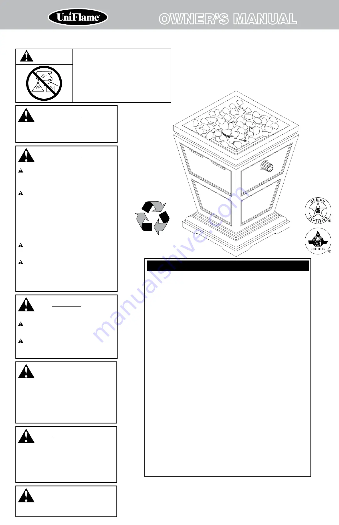 Uniflame GLT1343SP Owner'S Manual Download Page 1