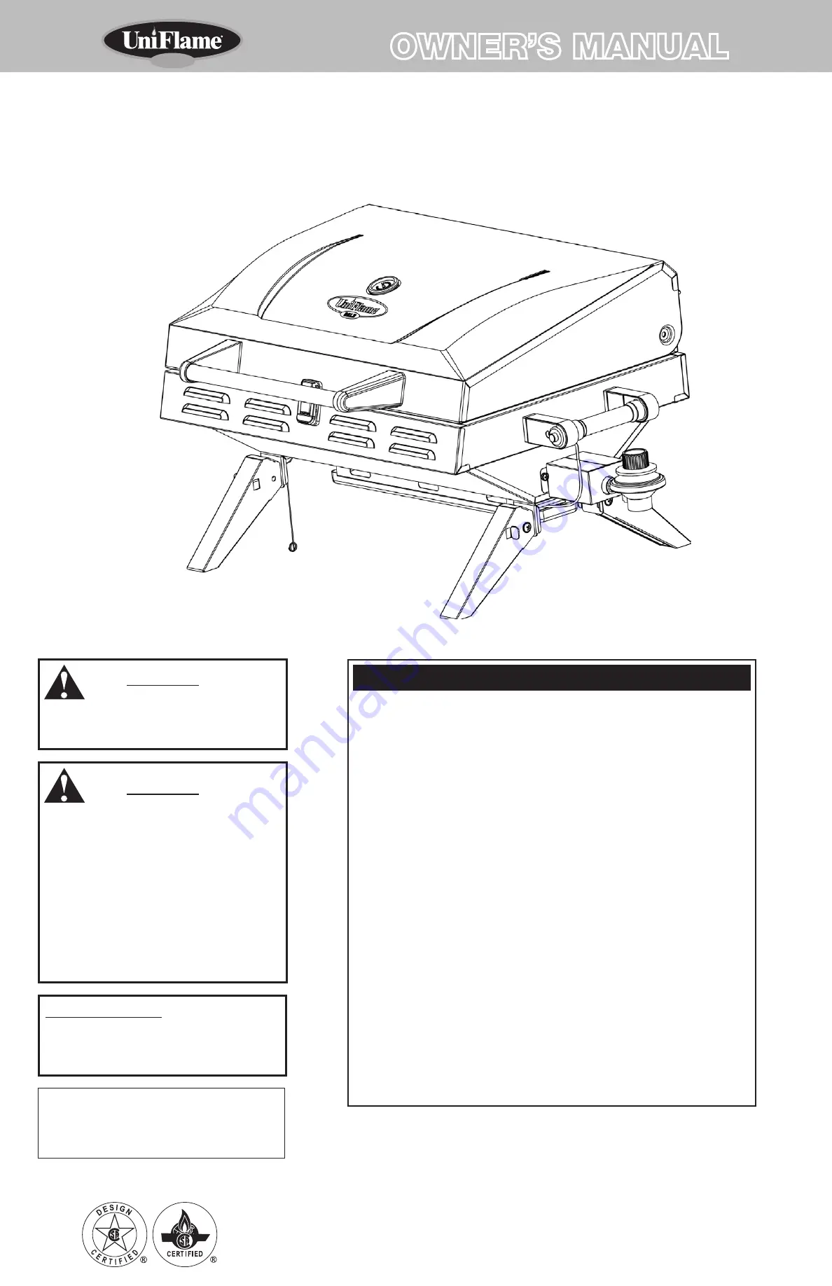 Uniflame Outdoor LP Gas Barbecue Grill HBT822W Скачать руководство пользователя страница 1