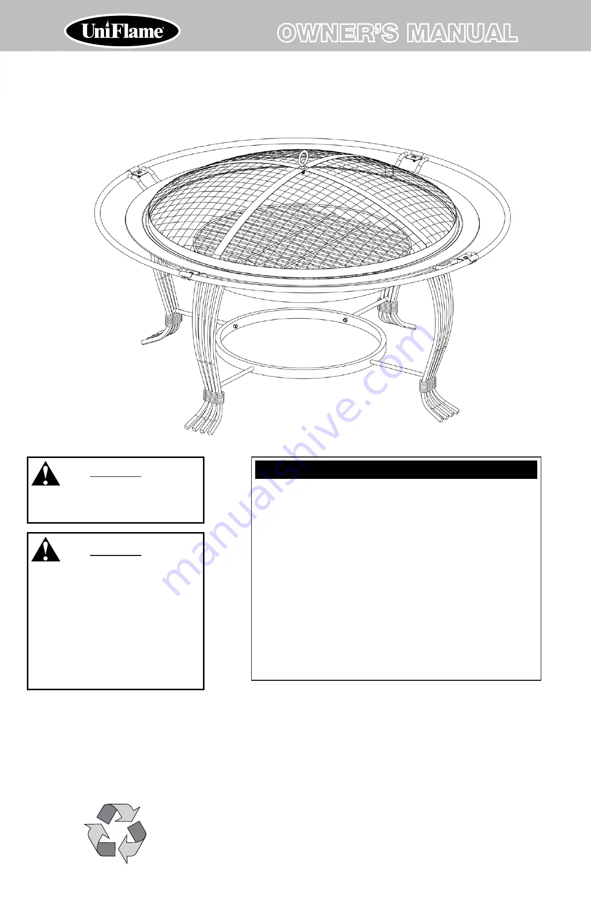 Uniflame WAD1050SP Owner'S Manual Download Page 1