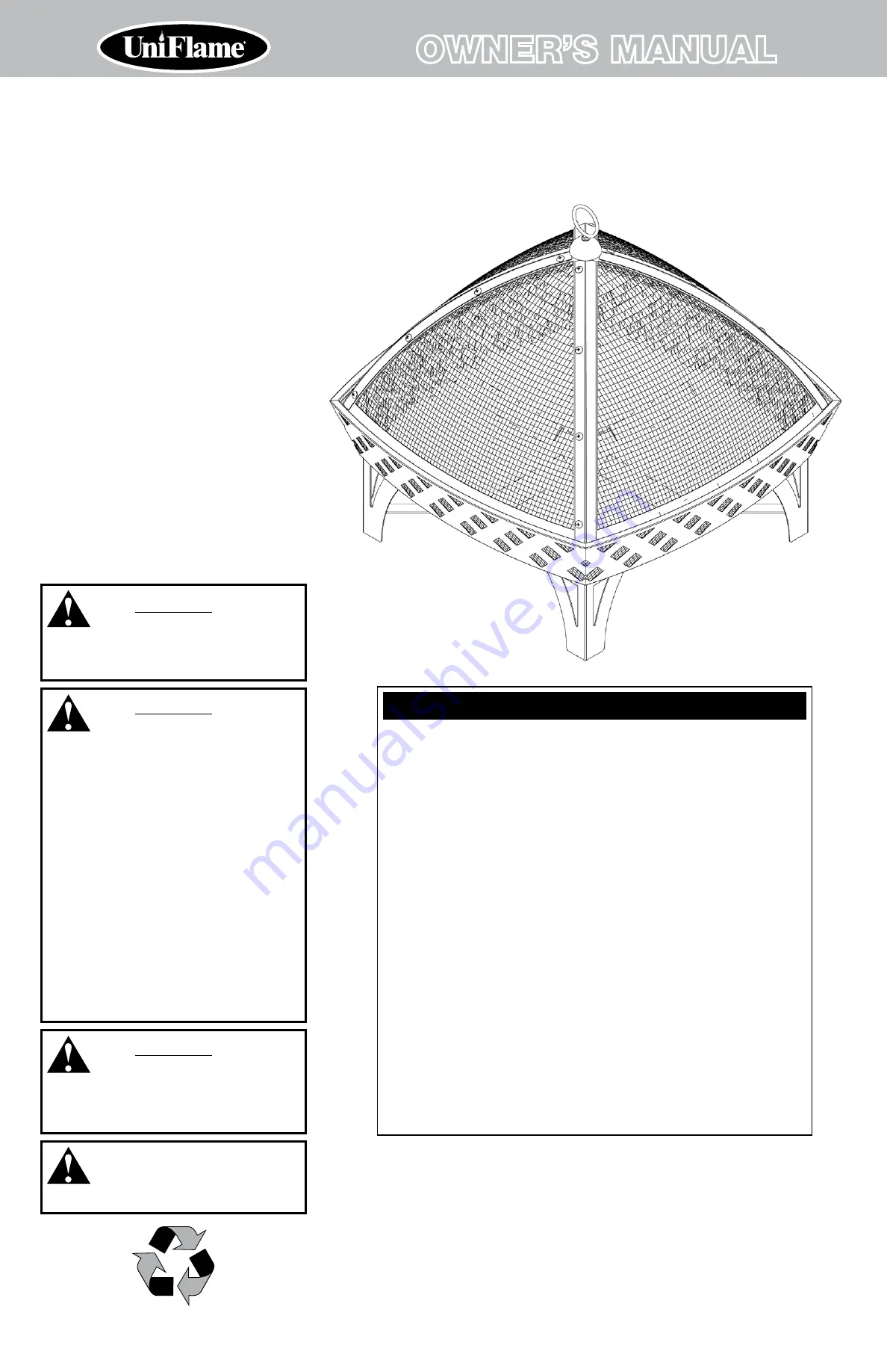 Uniflame WAD1401SP Owner'S Manual Download Page 1