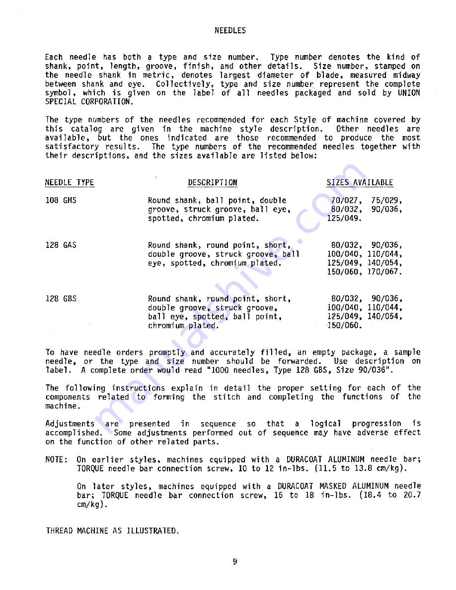 UnionSpecial XF511B100MF Manual Download Page 9