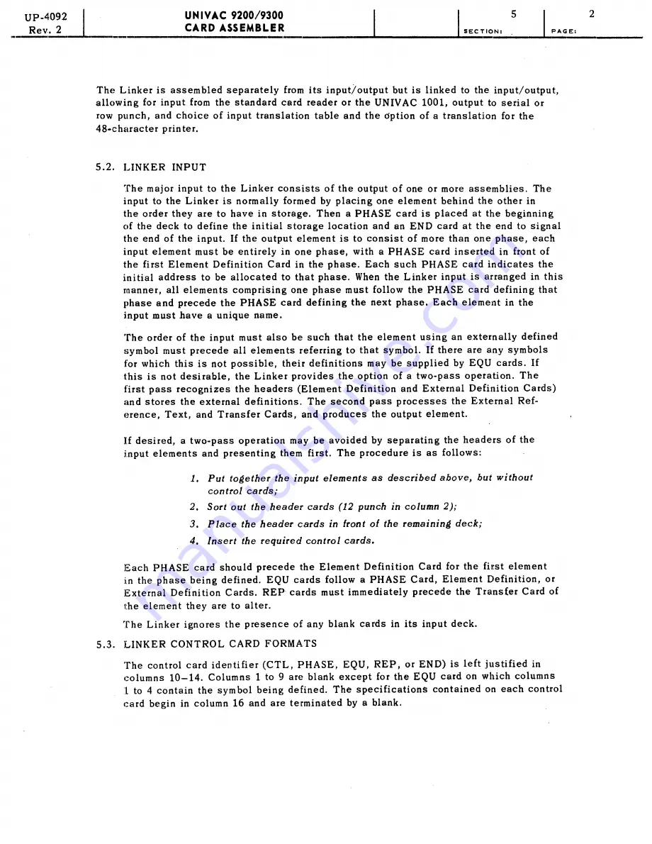 UNIVAC 9200 Programmer'S Reference Manual Download Page 61