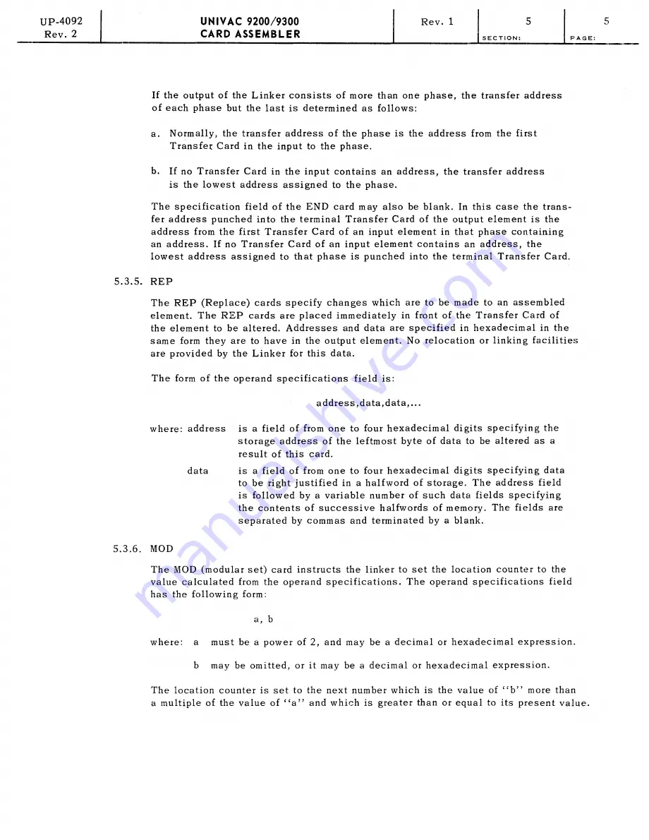 UNIVAC 9200 Programmer'S Reference Manual Download Page 64