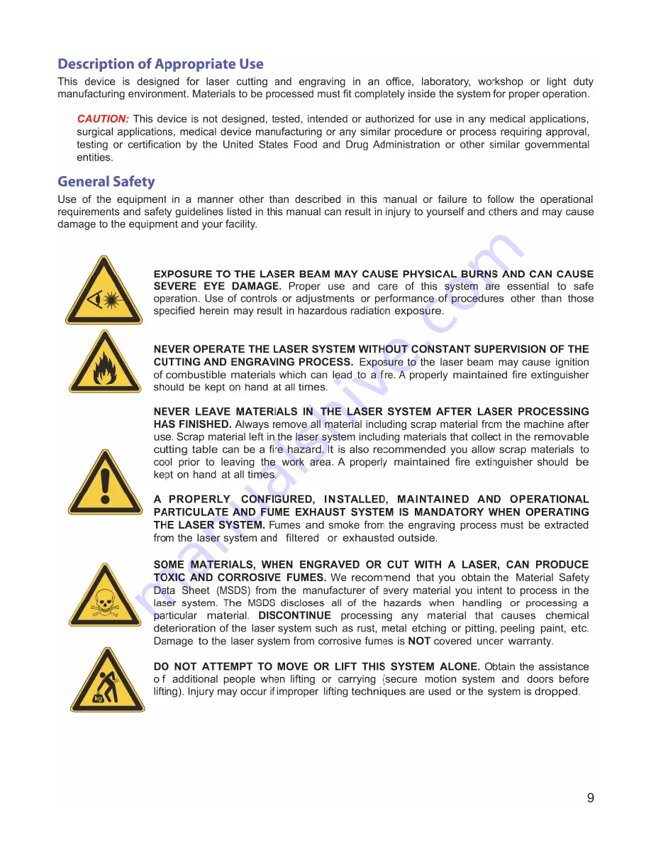 Universal Laser Systems VLS2.30 User Manual Download Page 9