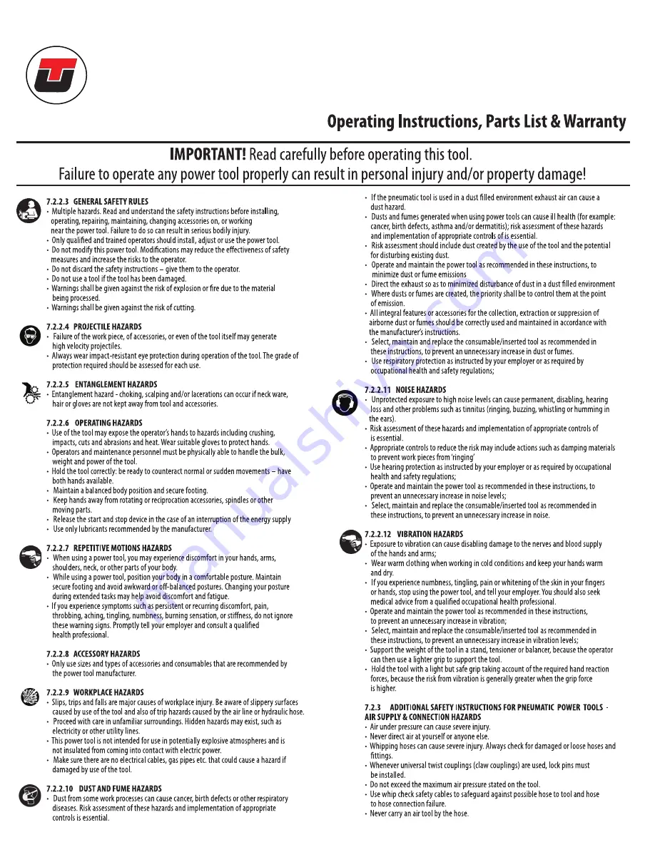 Universal Tool UT8714 Operating Instructions, Parts List & Warranty Download Page 1