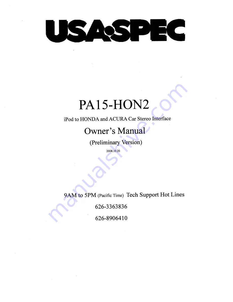 USASPEC PA15-HON2 Owner'S Manual Download Page 1