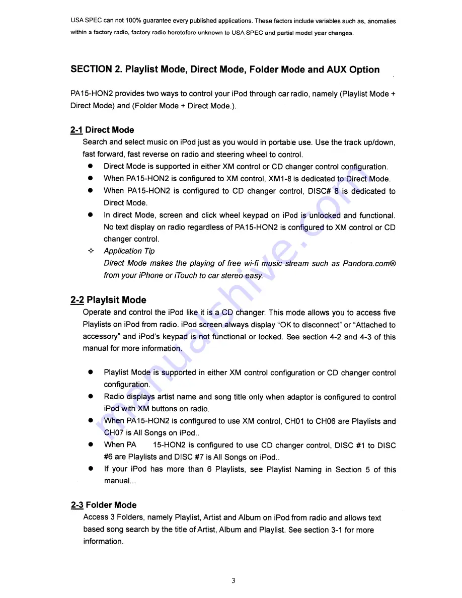 USASPEC PA15-HON2 Owner'S Manual Download Page 5