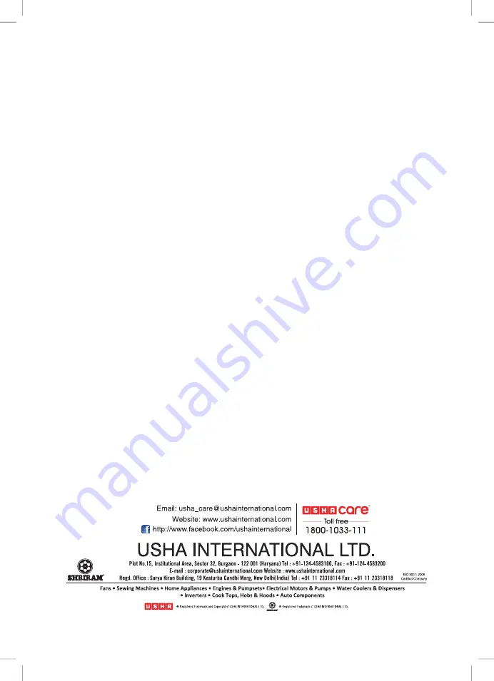 usha FH 3212 PTC Instruction Manual Download Page 8