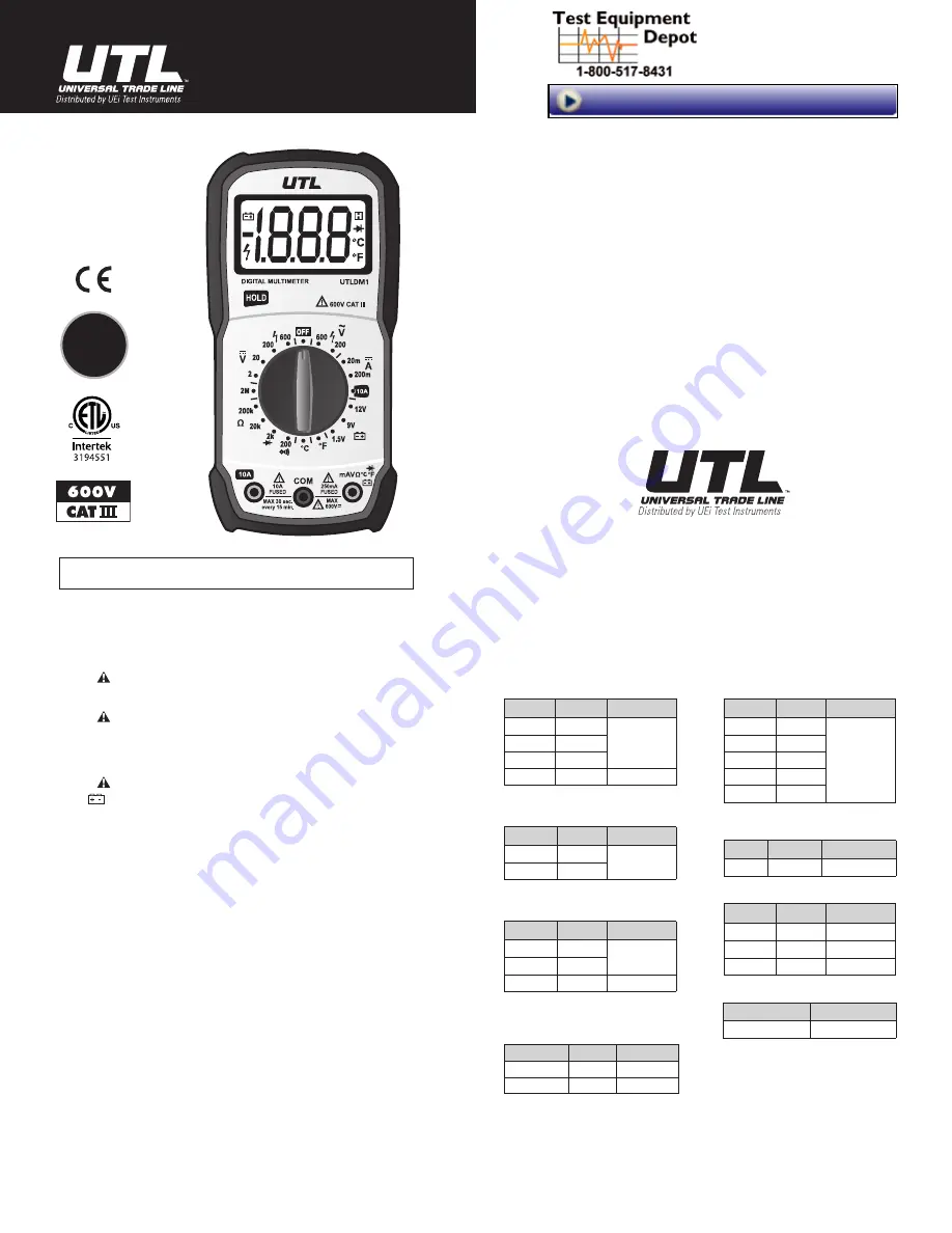 UTL UTLDM1 Instruction Manual Download Page 1