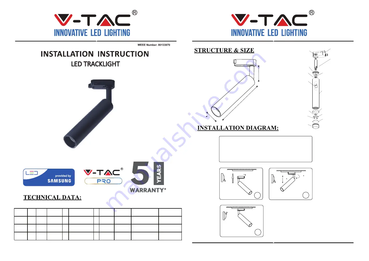 V-TAC VT-407 Installation Instructions Download Page 1