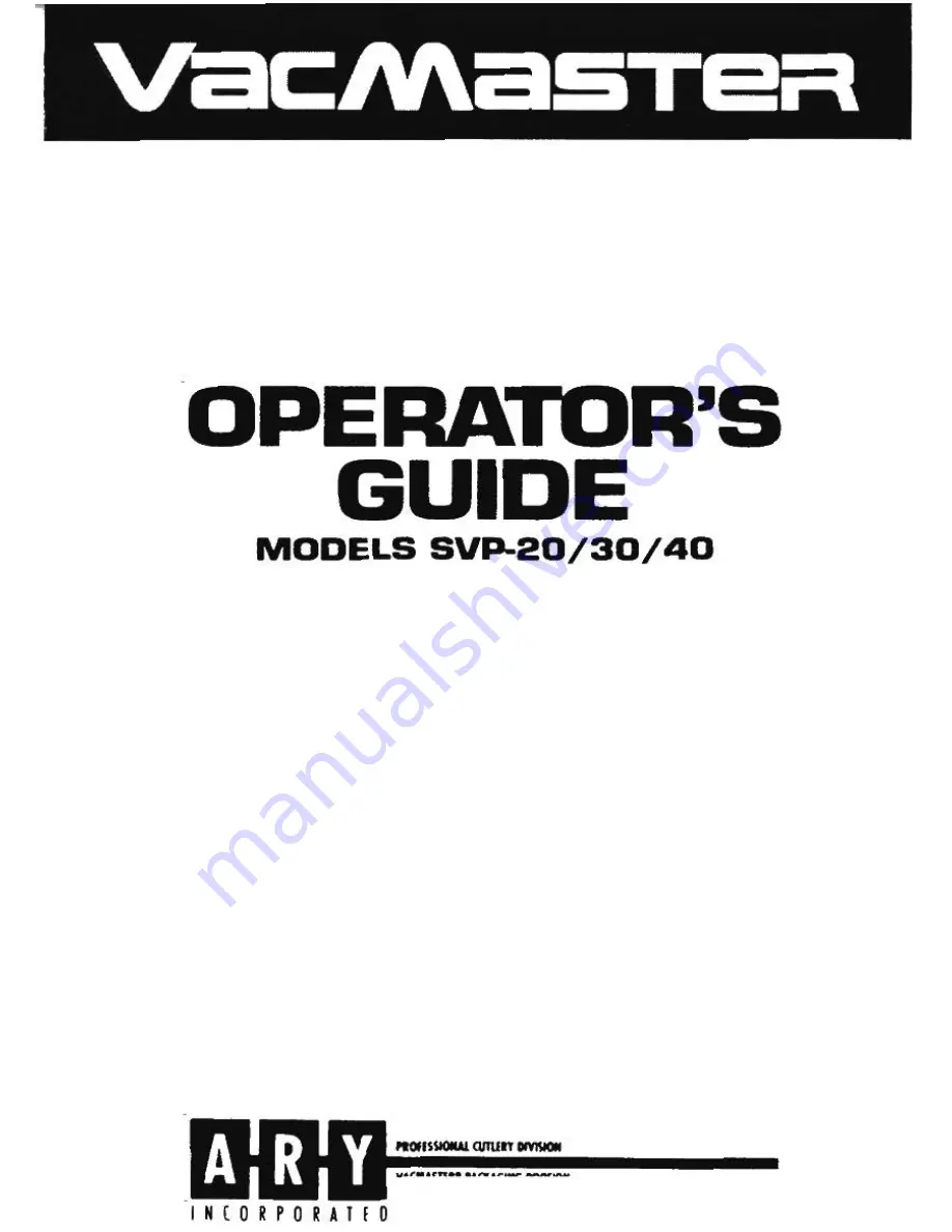 Vacmaster SVP-20 Operator'S Manual Download Page 1