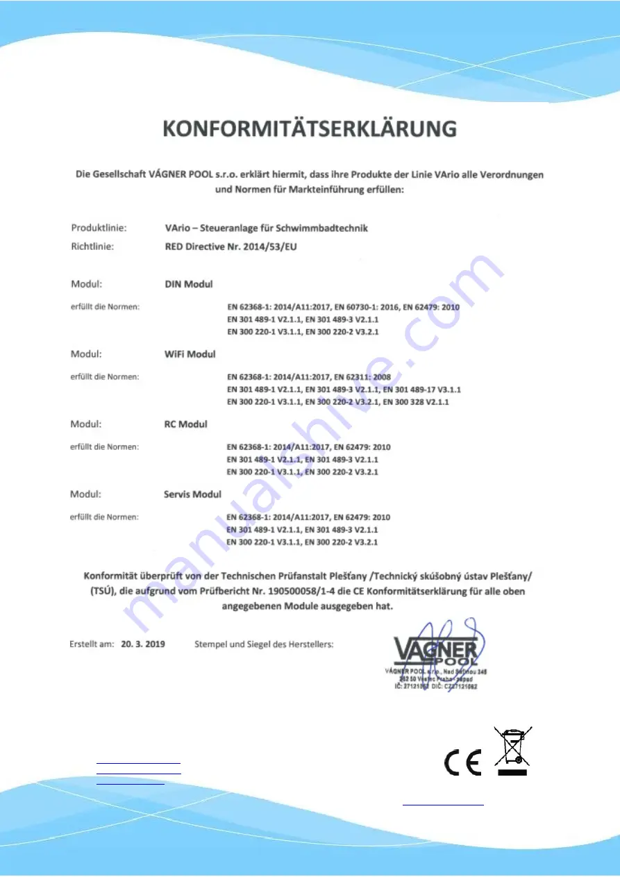 Vagner Pool VArio DIN module User Manual Download Page 48