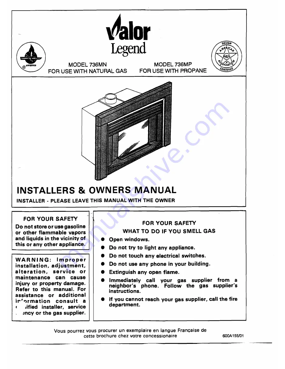 Valor Legend 736MN Installer'S & Owner'S Manual Download Page 1