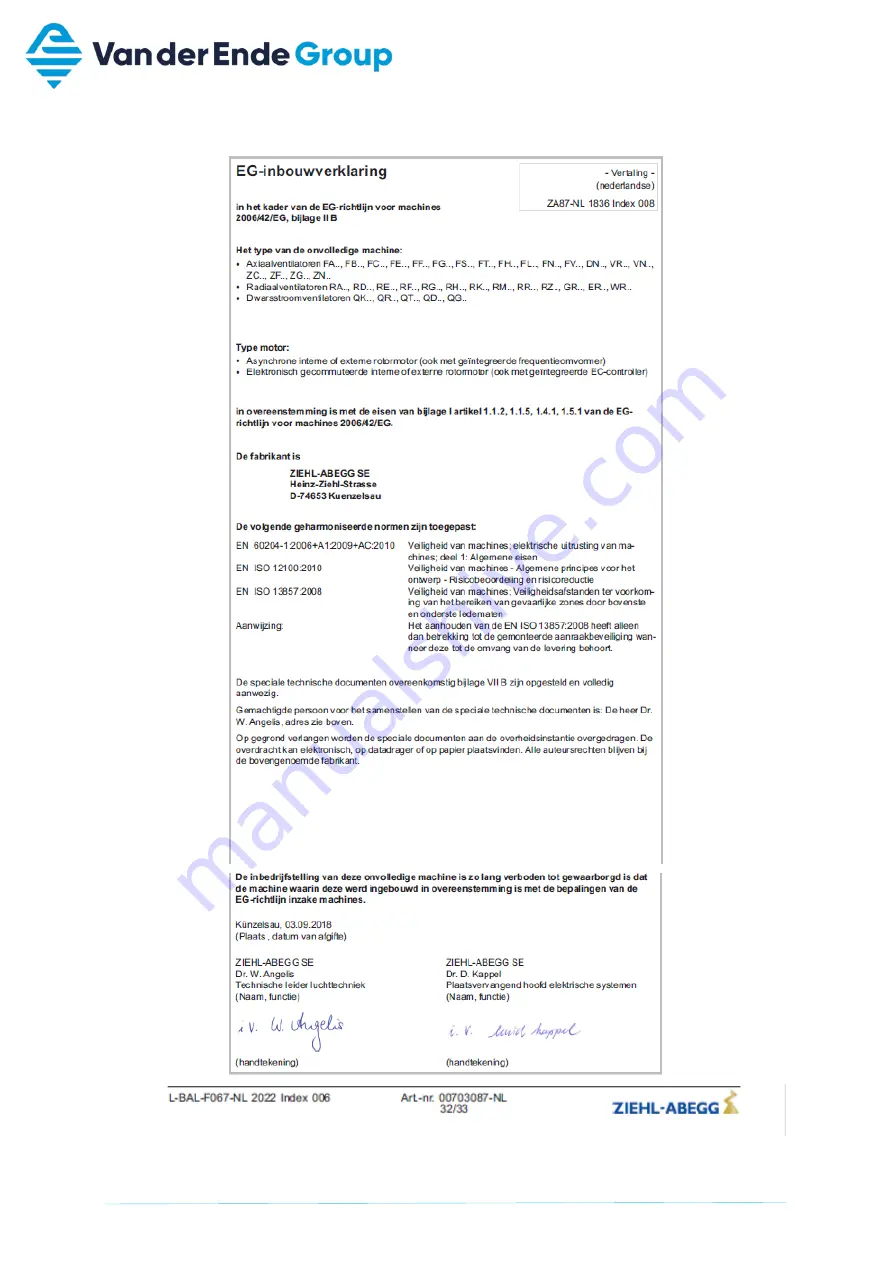 VAN DER ENDE Verti-Fan EC Manual Download Page 24