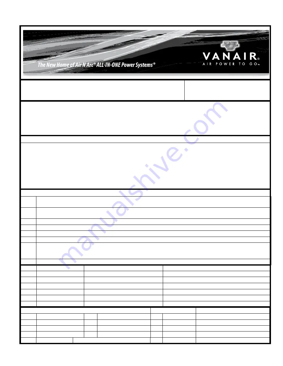 Vanair AIR N ARC RELIANT 300 Series Operations Manual & Parts List Download Page 18