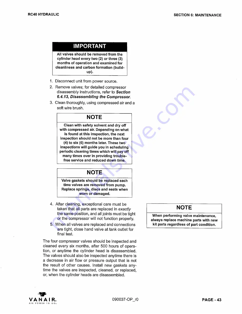 Vanair RC40 Installation, Operating, Maintenance And Parts Manual Download Page 54