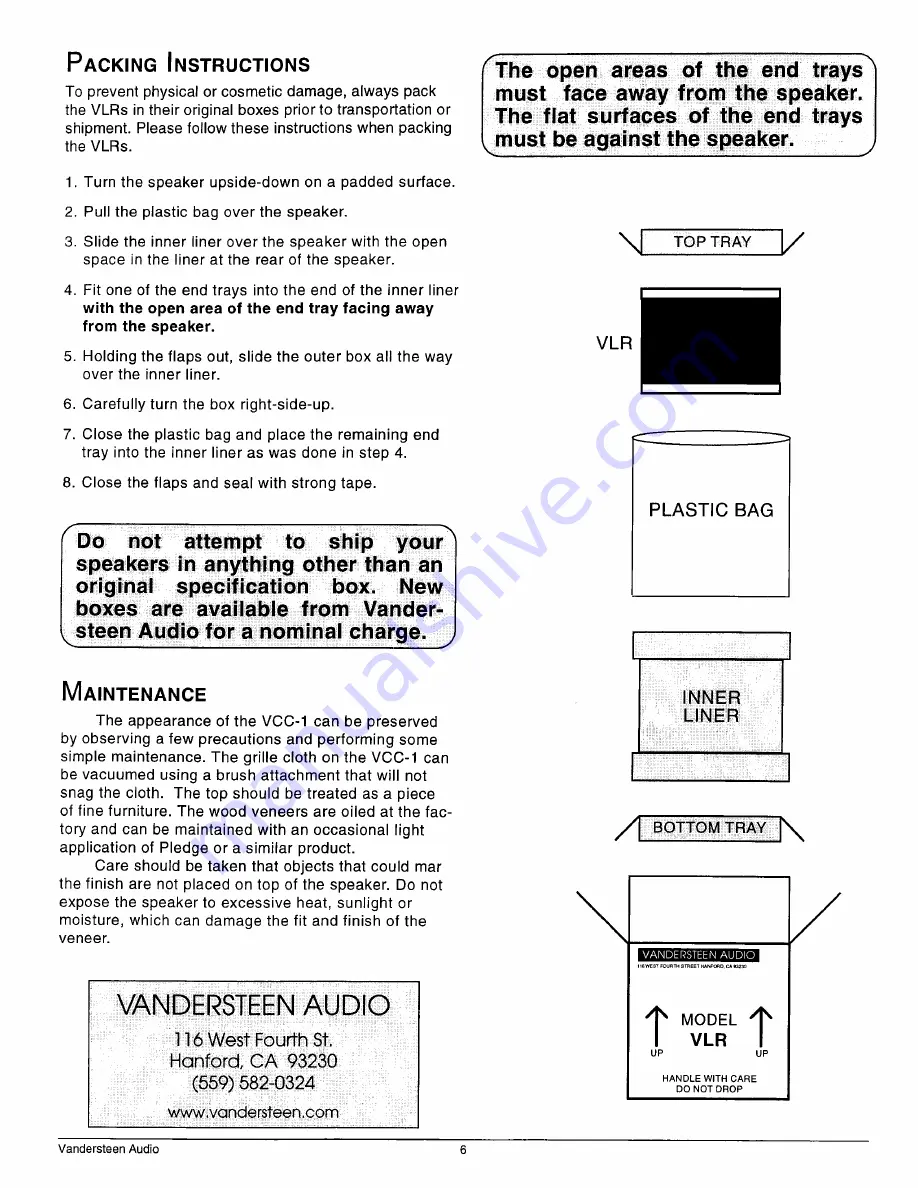 Vandersteen Audio VLR Скачать руководство пользователя страница 6