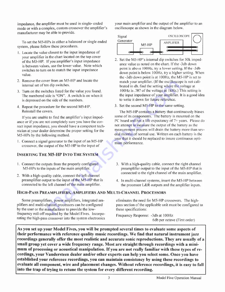 VANDERSTEEN MODEL 5 Operation Manual Download Page 3