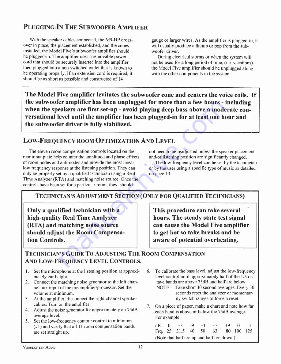VANDERSTEEN MODEL 5 Operation Manual Download Page 12