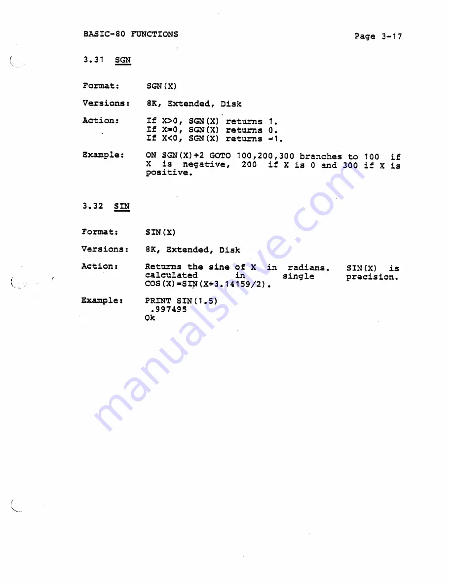 Vector Basic Interpreter Basic 80 Reference Manual Download Page 129