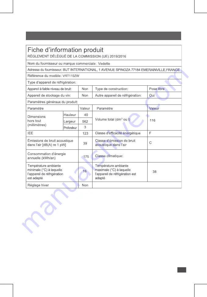 VEDETTE VRT110ZW Скачать руководство пользователя страница 19