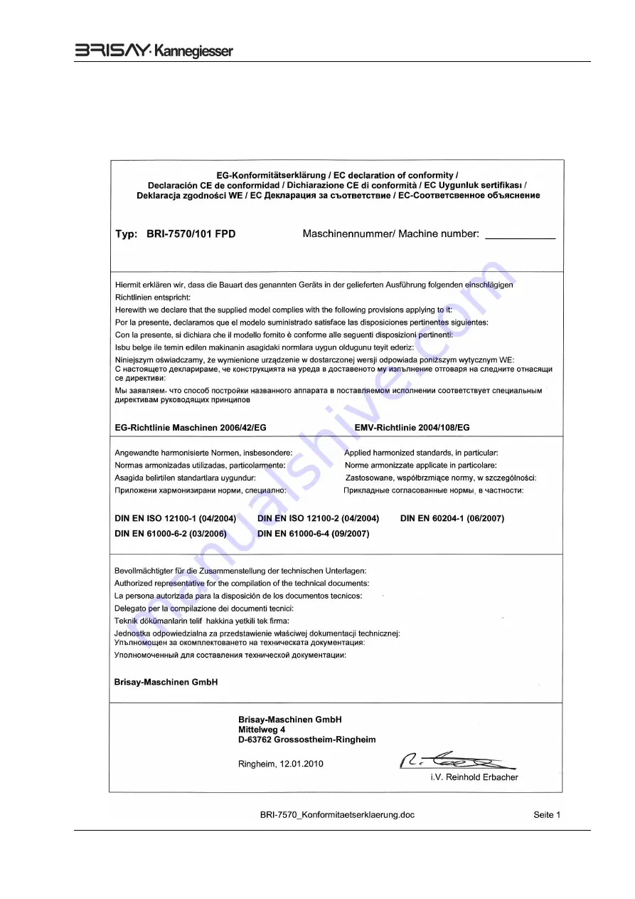 Veit Brisay BRI-7570/101 FPD Instruction Manual Download Page 67