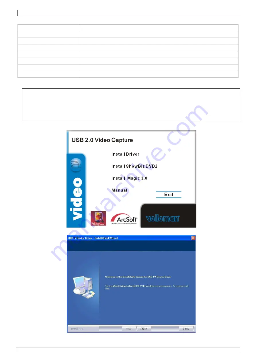 Velleman PCUSBVC2 User Manual Download Page 12