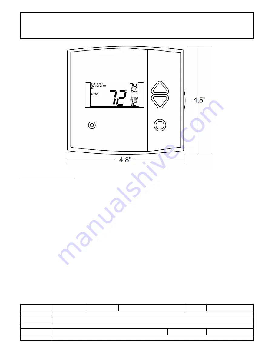 Venstar T1800 Specification Download Page 1