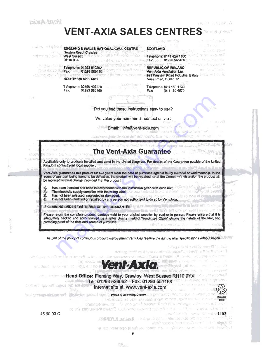 Vent-Axia 45 90 49 Installation Instructions Manual Download Page 6