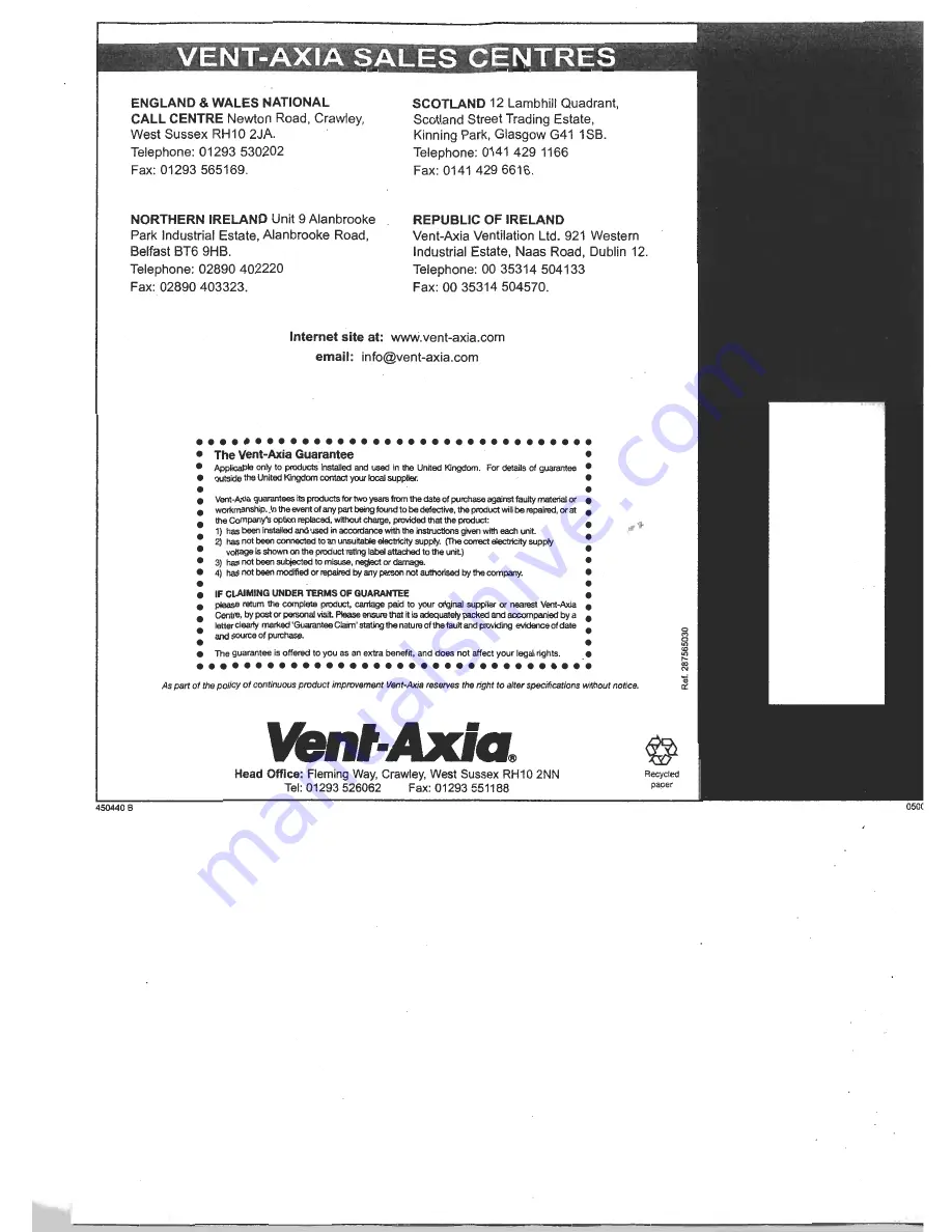 Vent-Axia Centrif 179 Installation And Operation Instructions Manual Download Page 2