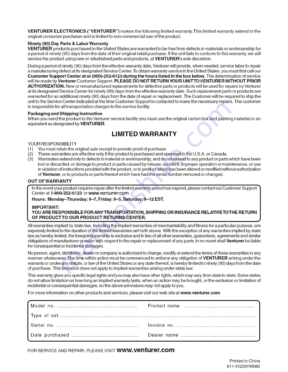 Venturer PLV31220S1 Instruction Manual Download Page 35