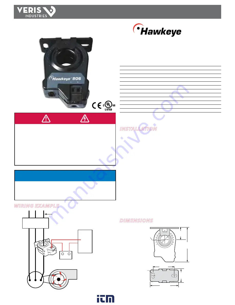 VERIS INDUSTRIES, INC. Hawkeye 806 Installation Manual Download Page 1