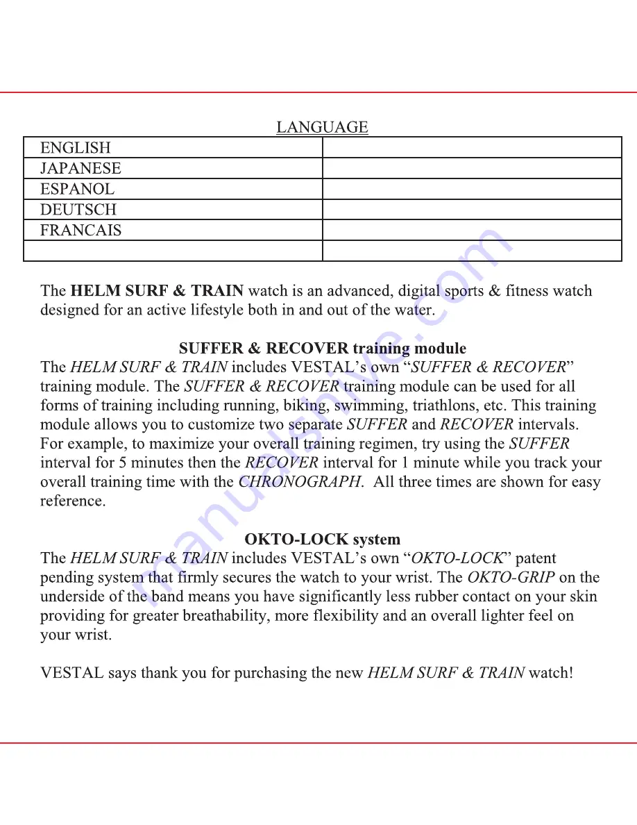 Vestal HELM SURF & TRAIN Quick Start Manual Download Page 2