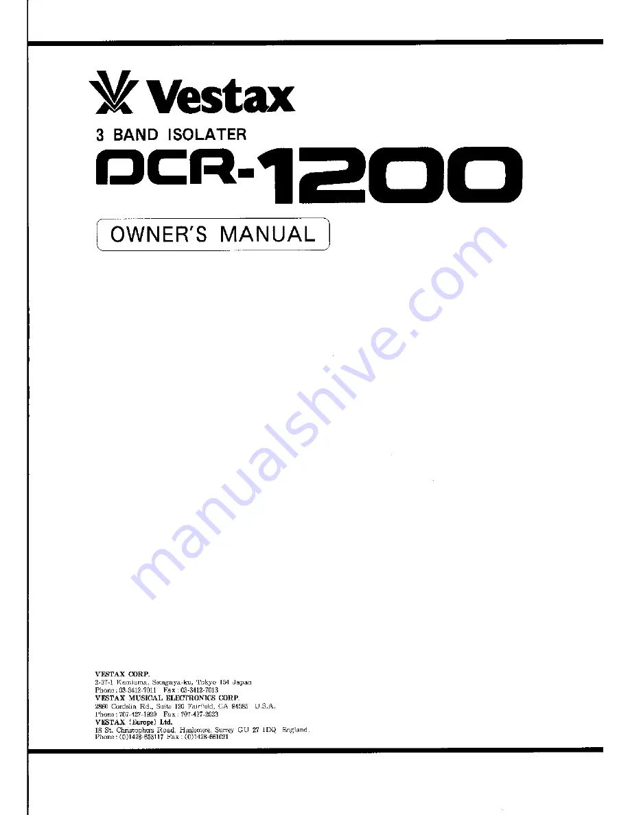 Vestax DCR-1200 Owner'S Manual Download Page 1