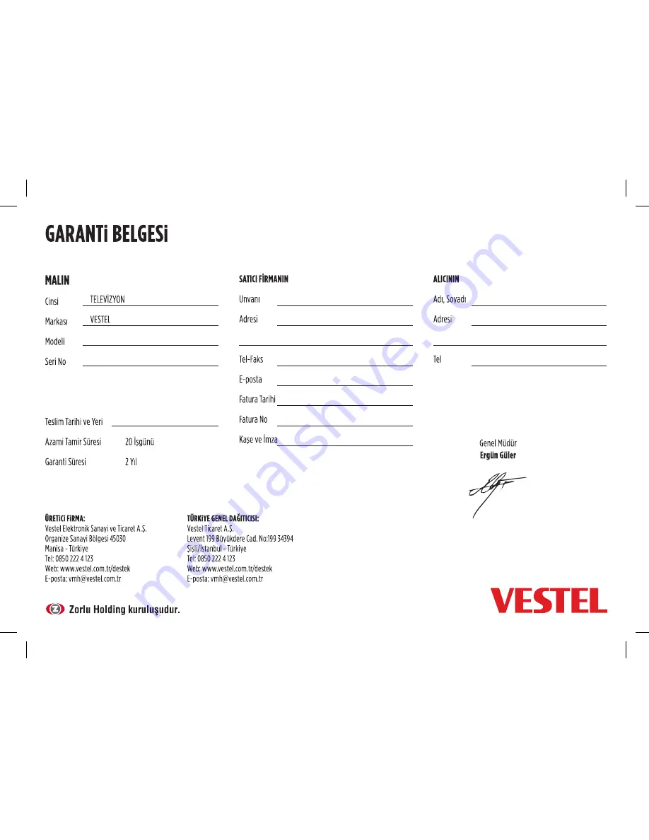 VESTEL Satellite 40FA5000 Operating Instructions Manual Download Page 34