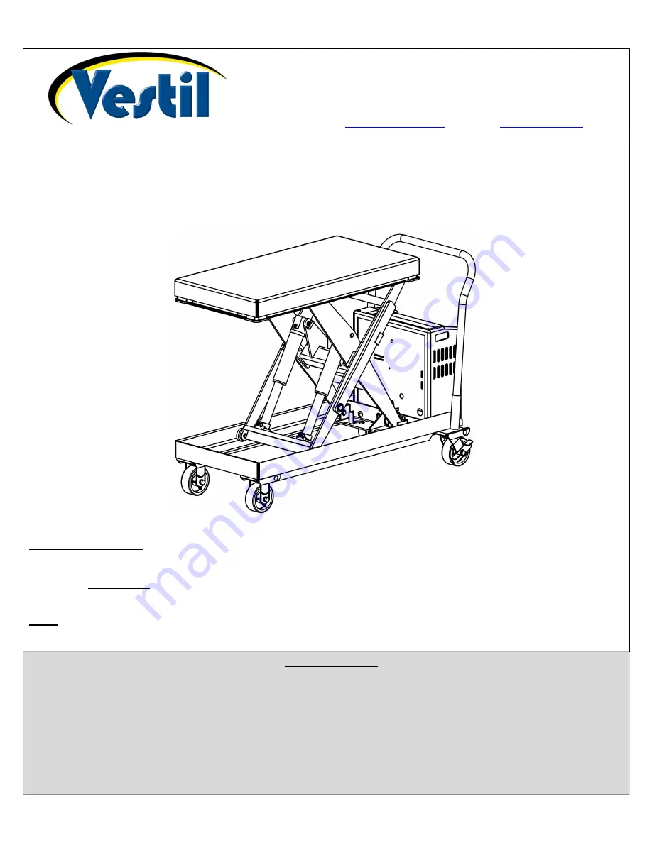 Vestil CART-1000-2040-DC Operation And Maintenance Manual Download Page 1