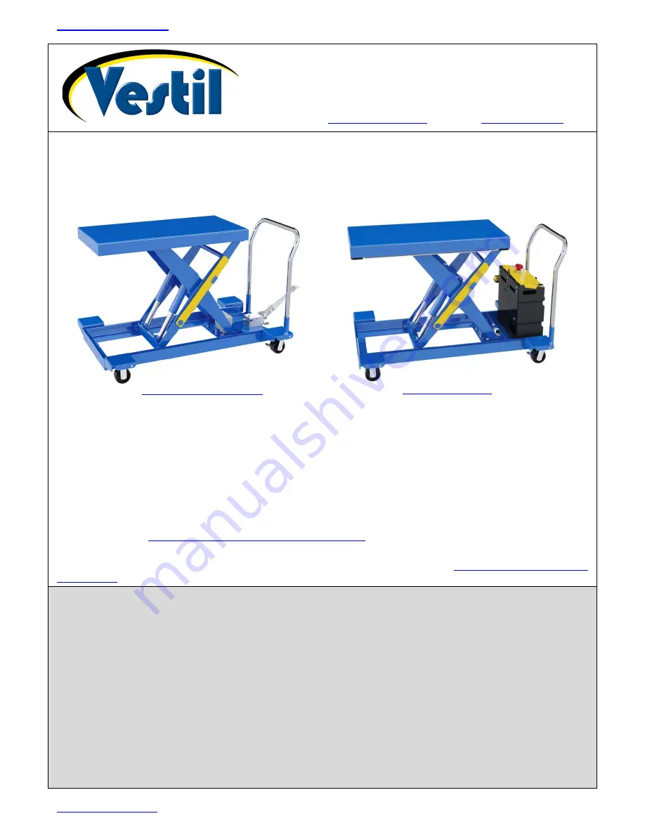 Vestil CART-LP Series Instruction Manual Download Page 1