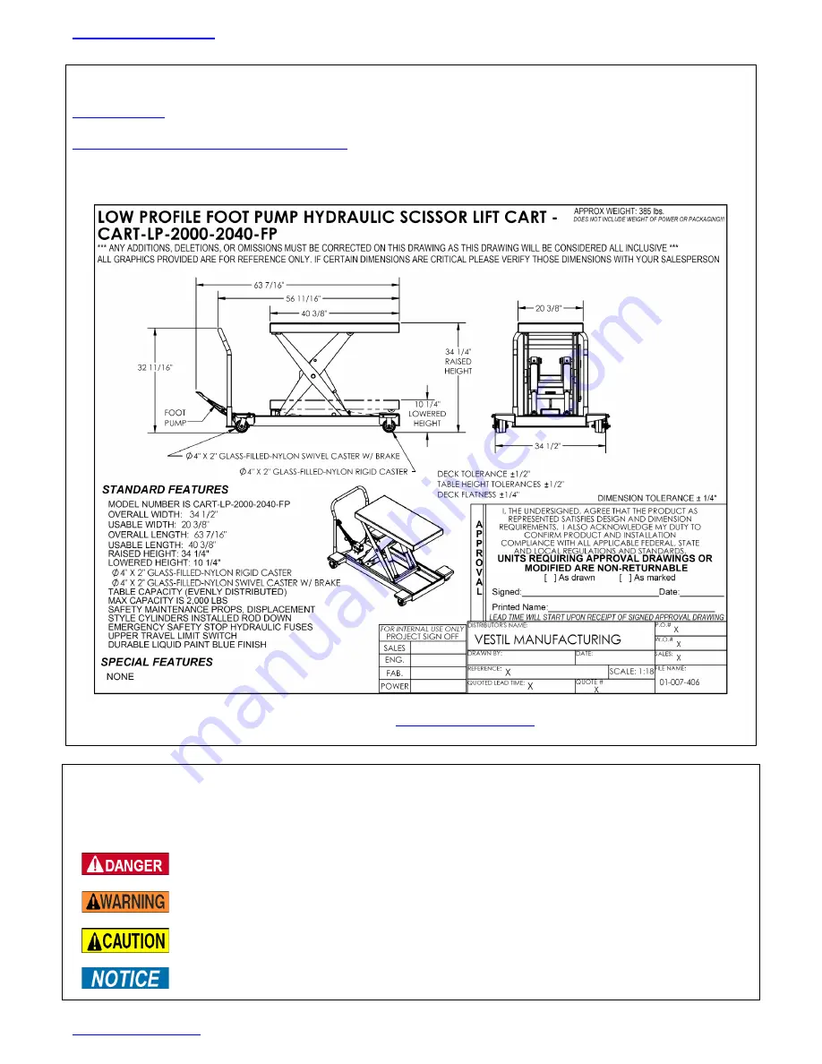 Vestil CART-LP Series Instruction Manual Download Page 2