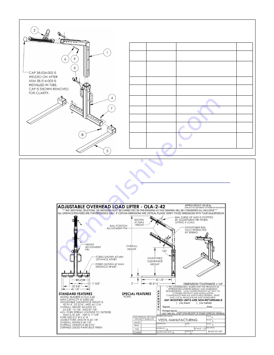 Vestil OLA-2-42 Instruction Manual Download Page 4