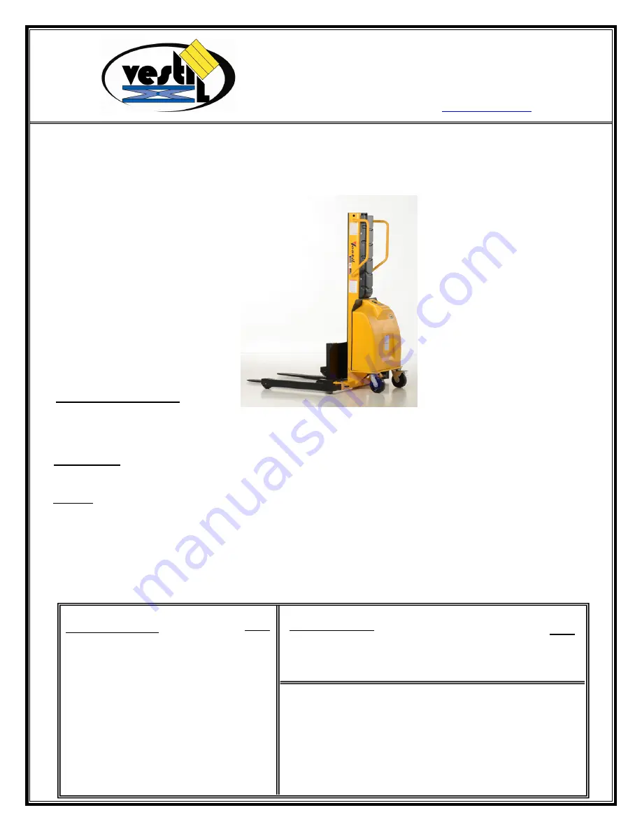 Vestil SLNM Series Operation And Maintenance Manual Download Page 1