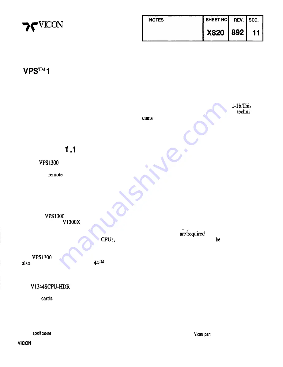 Vicon VPST 1 Instructions Manual Download Page 1