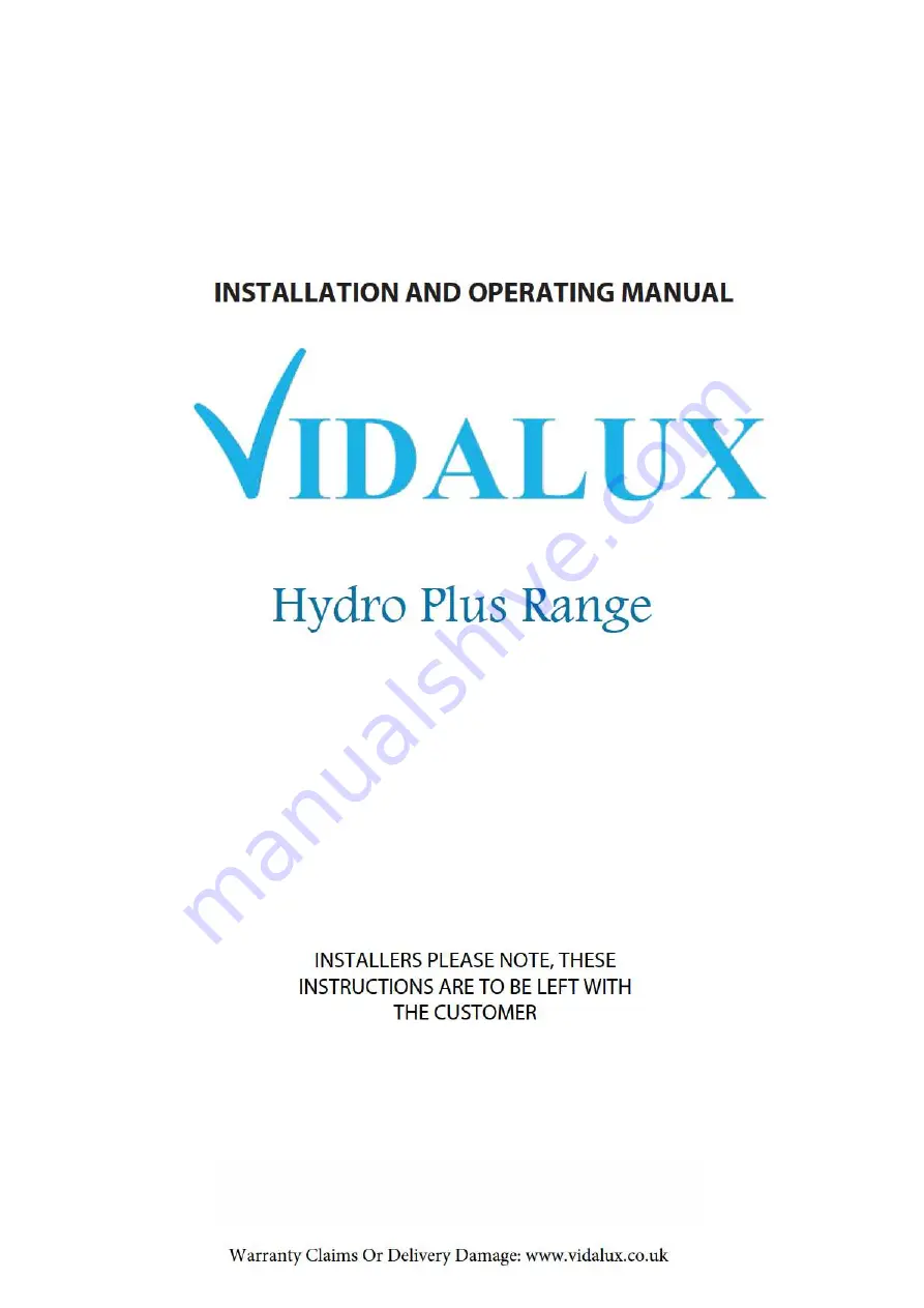 Vidalux Hydro Plus Series Скачать руководство пользователя страница 1