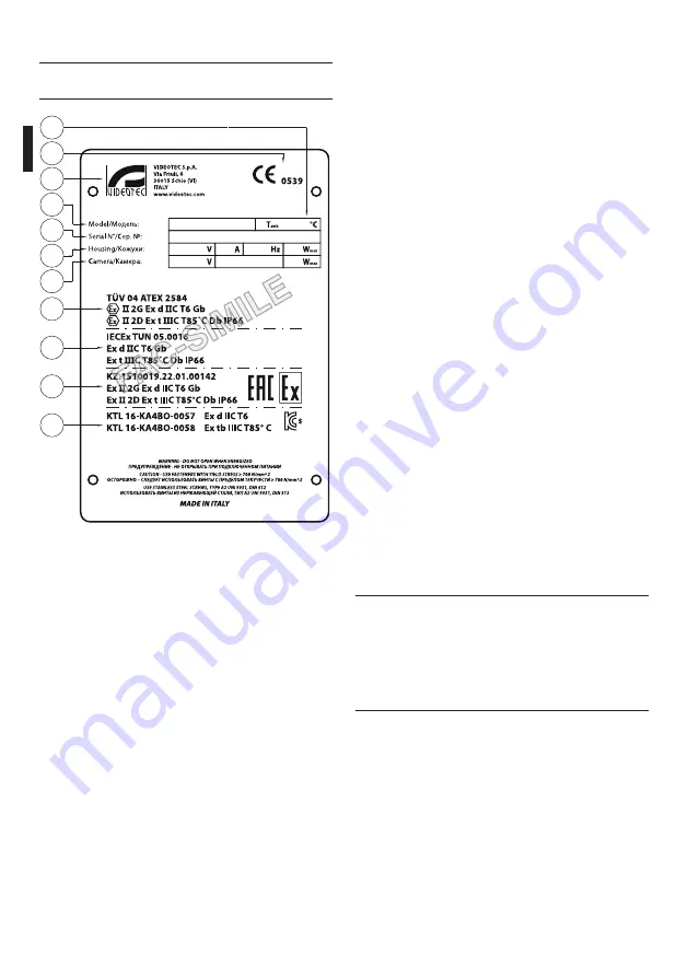 Videotec EXHC series Instruction Manual Download Page 46