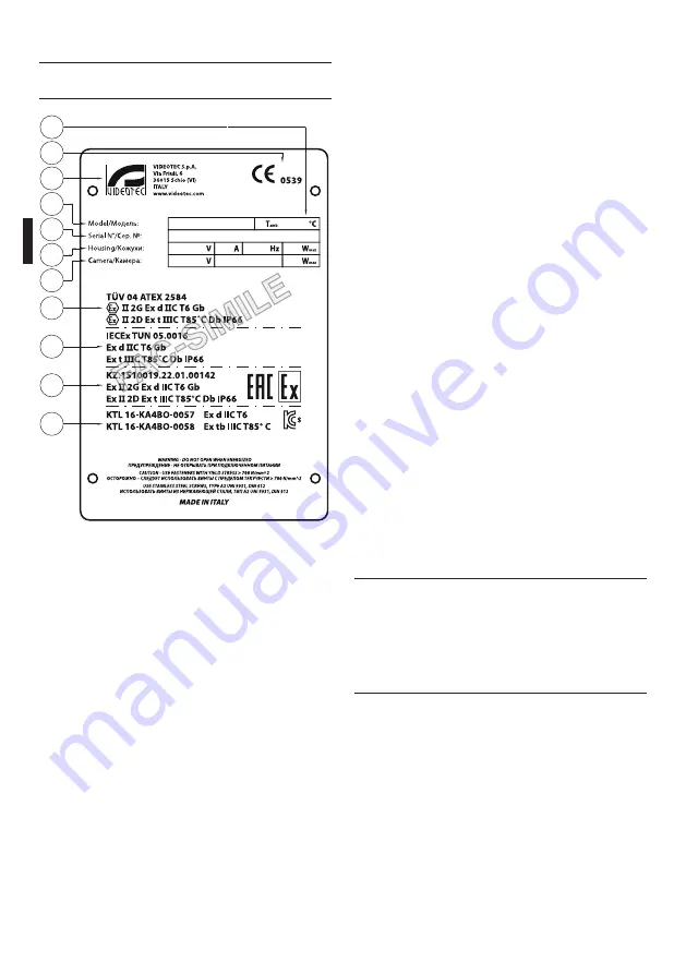 Videotec EXHC series Instruction Manual Download Page 82