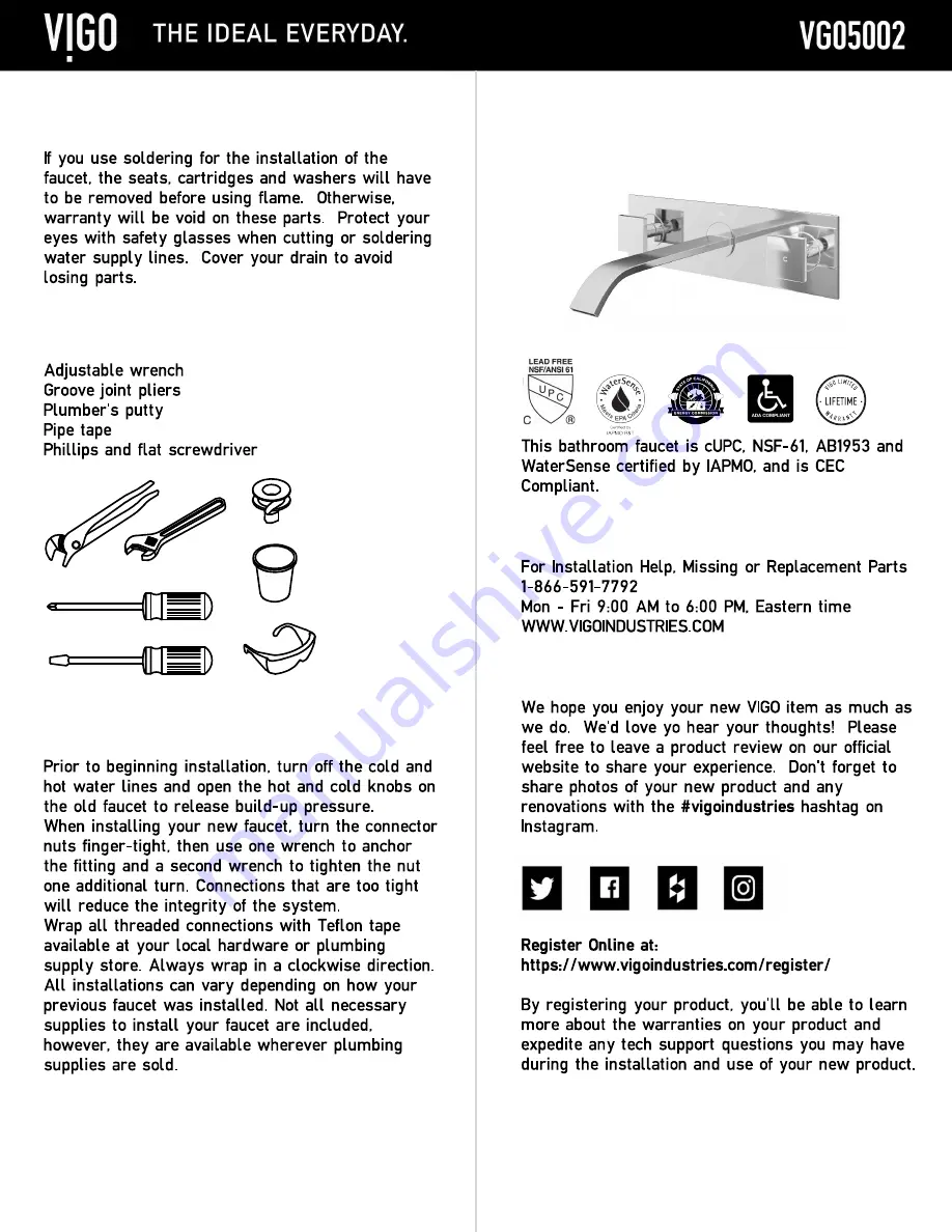 VIGO 1658739 Manual Download Page 1