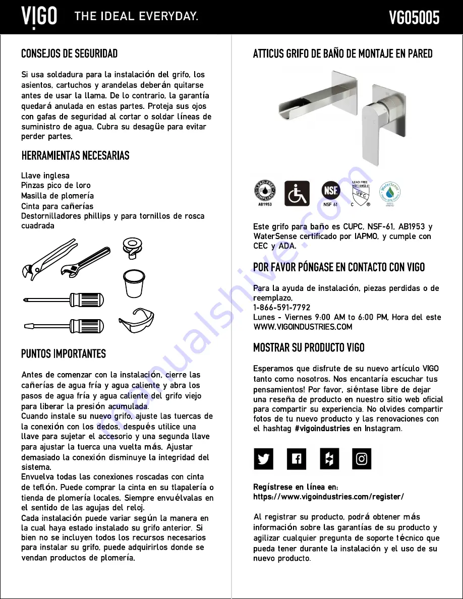 VIGO Atticus VG05005 Manual Download Page 13