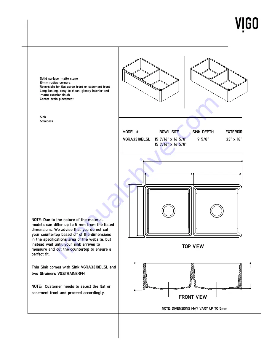 VIGO VGRA3318BLSL Manual Download Page 1